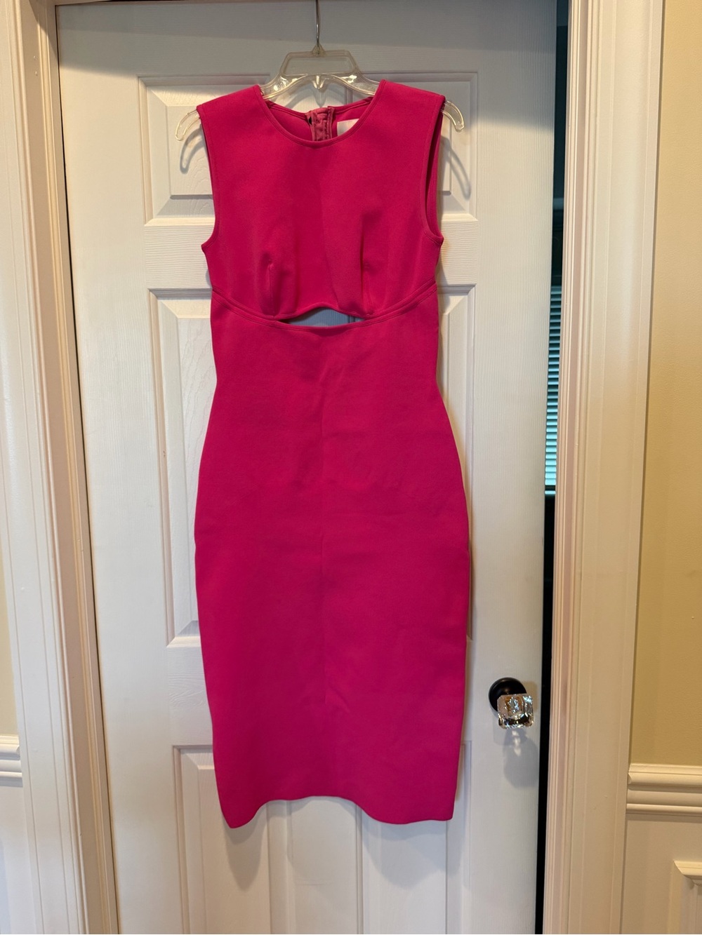 Dodiee Sleeveless Cutout Sheath Dress in Hot Pink scuba stretch material